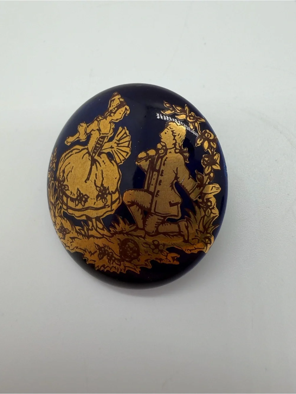Limoge painted courting couple brooch